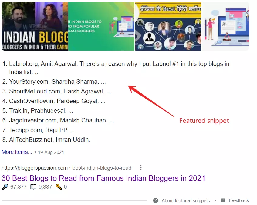 Featured snippet feature Google