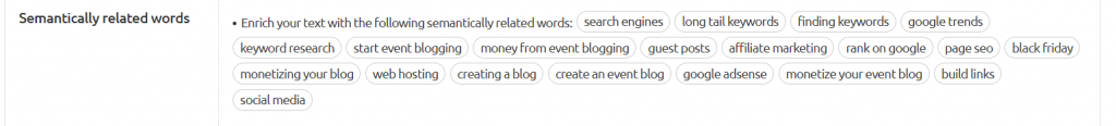 Lsi keywords in semrush content template tool