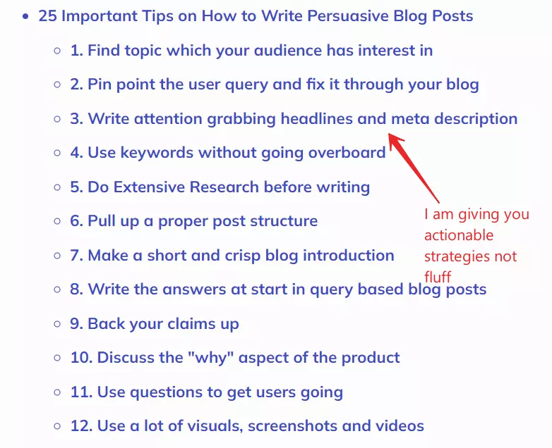 Make an actionable list post to write a persuasive blog posts