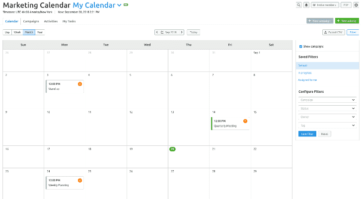 Semrush content calendar tool dashboard