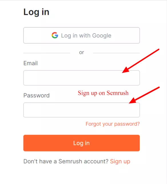 Make an account on semrush for trial