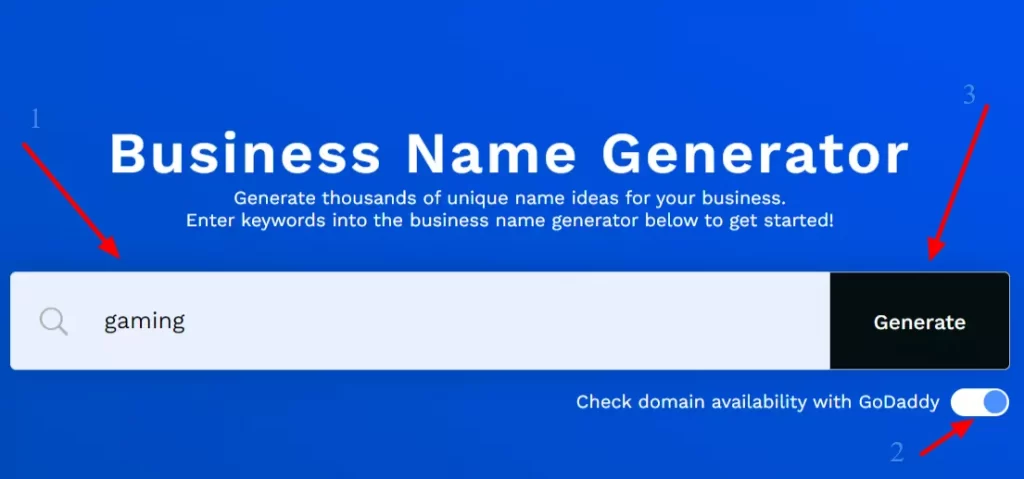 Find domain name with business name generator