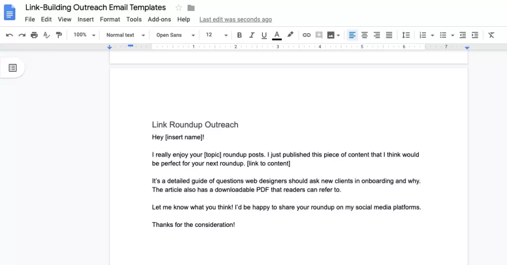Link roundup outreach template