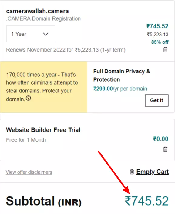 Domain name cost on Godaddy