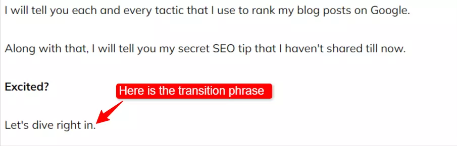 Transition phrase in blog post introduction