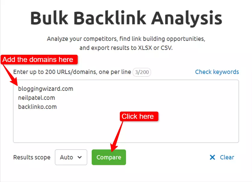 Bulk backlink analysis tool