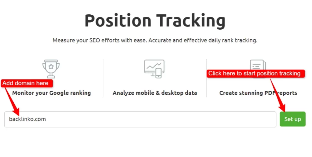 Position tracking tool Semrush