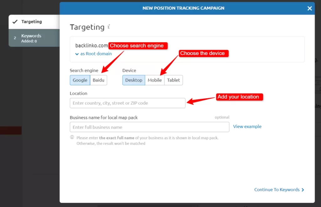 Semrush post tracking tool settings