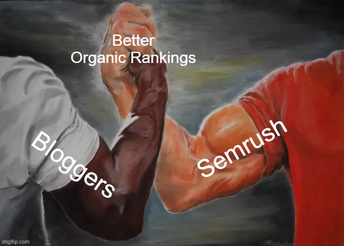 Bloggers using Semrush tool for better organic rankings meme