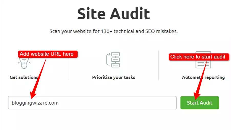 Site audit tool Semrush