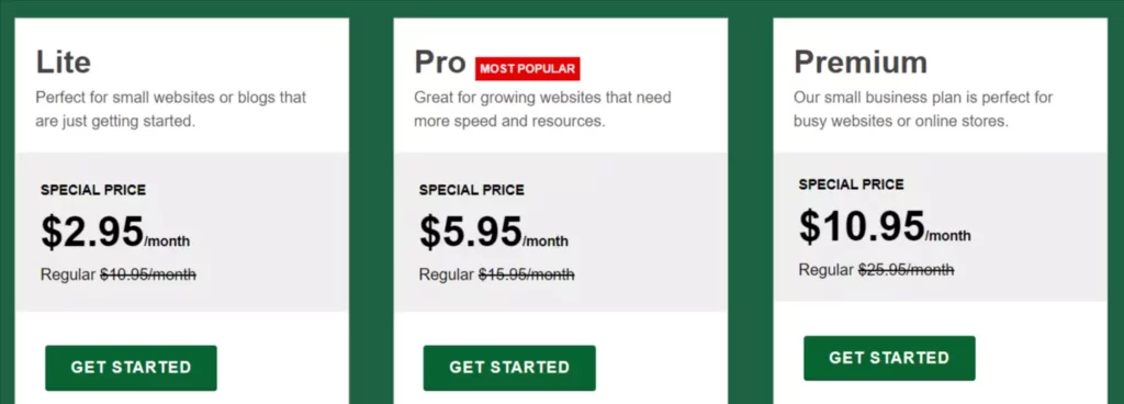 GreenGeeks web hosting pricing plans